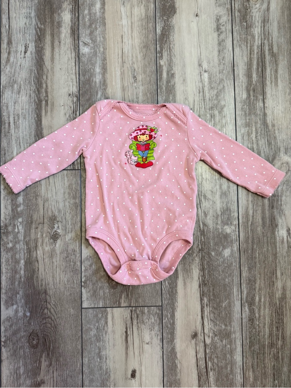 Carter's Pink Polka Dot Long-Sleeve Bodysuit with Strawberry Shortcake Patch